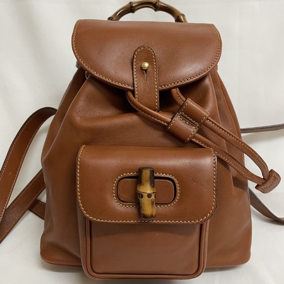 Vintage Gucci Bamboo Leather Mini Backpack - Picture 1 of 16
